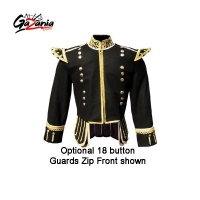 Pipe Band Doublet Black Wool White piping 18 button front zip