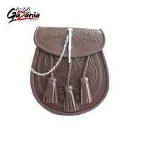 Brown Tassle Leather Sporran Pin Closure Includes Chain Belt