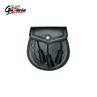 Seamus Celtic Spiral Sporran Smooth black leather with Celtic embossed design.